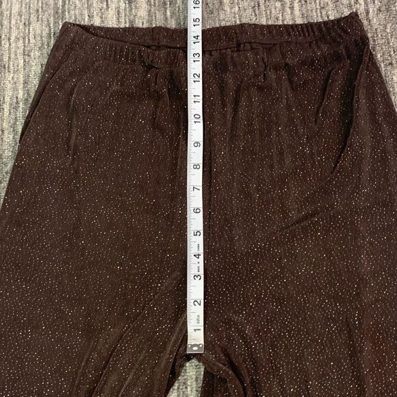 Womens Large Pull On Wide Leg Pants Holiday Chocolate Brown All Over Rhinestones - Picture 4 of 6